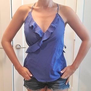 Cobalt blue summer ruffled wrap tank top